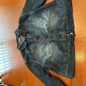 Chico’s size 2 100% cotton embellished jean jacket